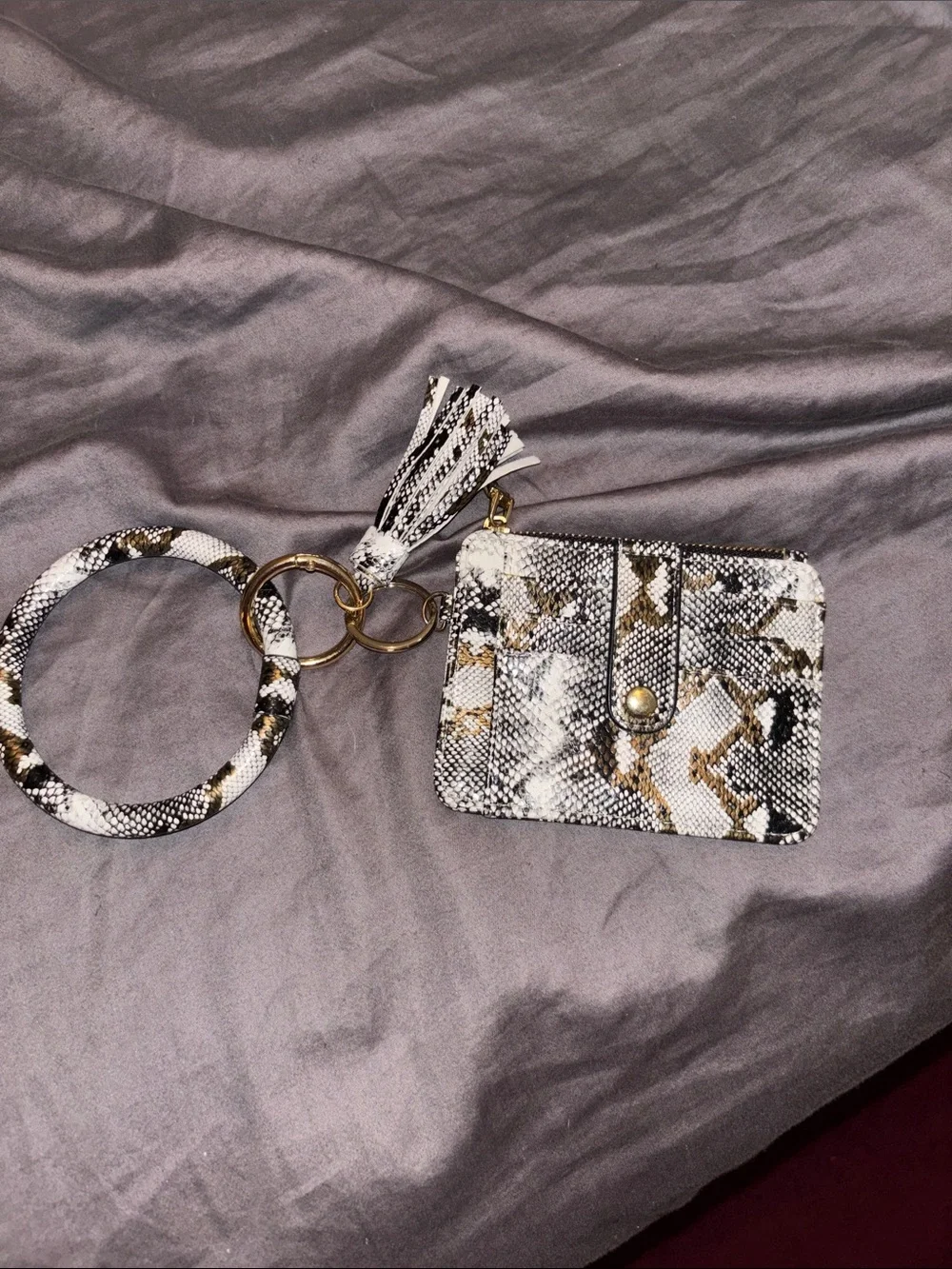 Snake Print Wristlet Keyring Card Holder with Tassel